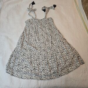Old Navy Sundress Floral Tie Strap Pockets‎ Summer Black White Waffle XS